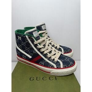 Gucci Tennis 1977 High Top Sneaker SZ 38.5 GG Denim